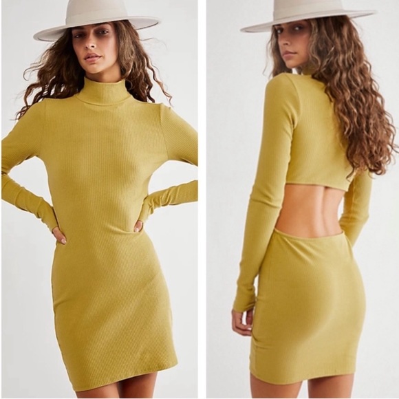 Free People Dresses & Skirts - FREE PEOPLE guess who’s back mini open back bodycon sexy long sleeve dress